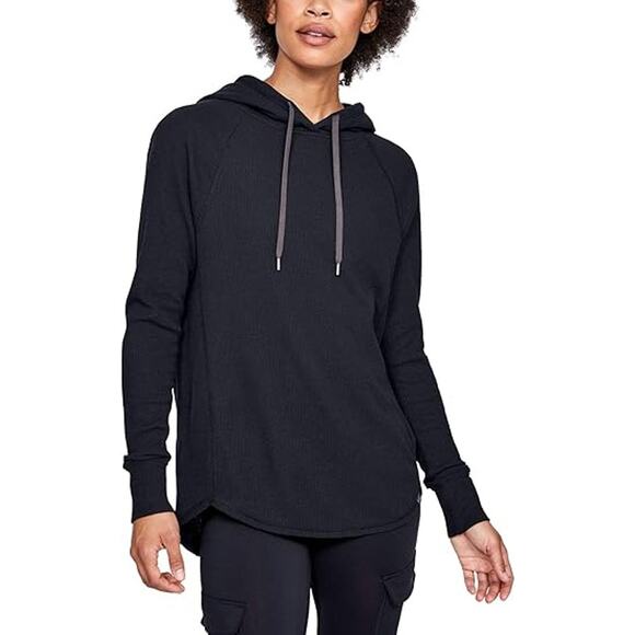 NWT Under Armour Women's UA Waffle Long Sleeve Hoodie Black-Size M